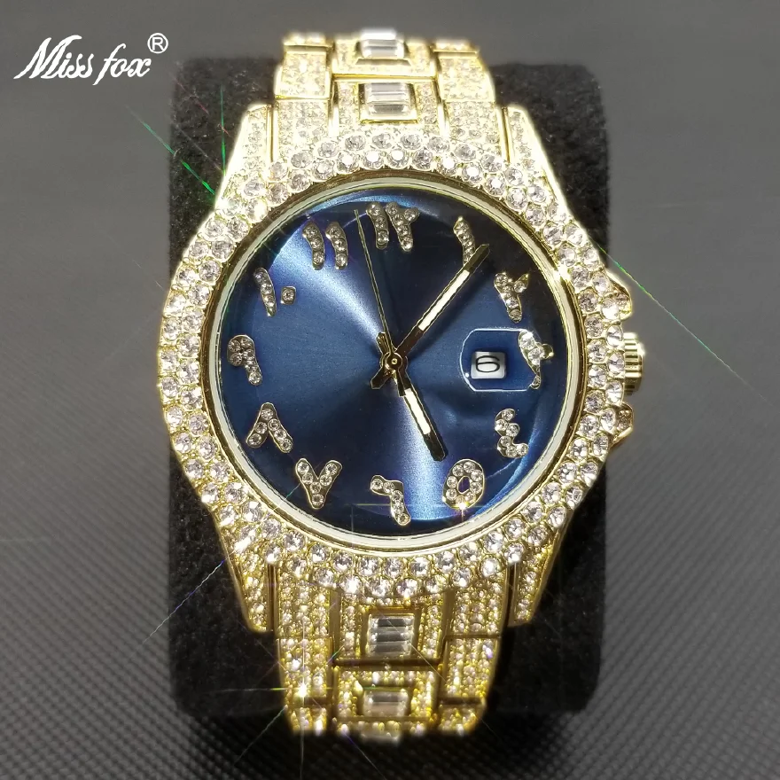 MISSFOX Ice Out Watches For men Luxury Brand Full Diamond Blue Dial Watch Fashion New Automatic Date Gold Relogio Masculino 2022
MISSFOX Ice Out Watches For men Luxury Brand Full Diamond Blue Dial Watch Fashion New Automatic Date Gold Relogio Masculino 2022