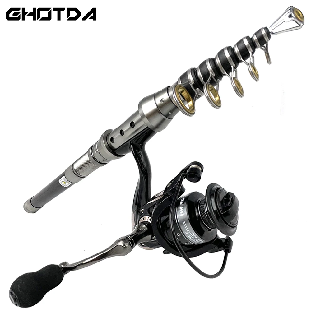 

Spinning Fishing Rod and Reel Combo 1.5m 1.8m 2.1m 2.4m Telescopic Rod with 5.2:1 Fishing Reels Max Drag 6kg Boat Rock Pole Hard
