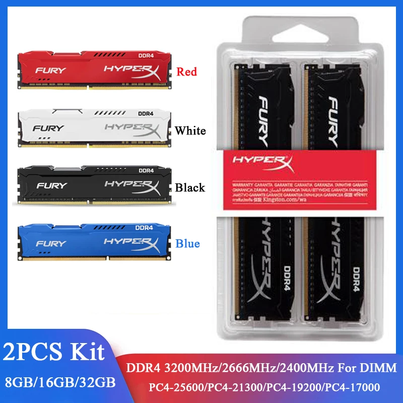 

Memoria DDR4 16GB (2x8GB) 32GB (2x16GB) Kit RAM 3200MHz 2400 2666MHz Desktop RAM 288Pins 1.2V DIMM PC4-25600 21300 HyperX Fury