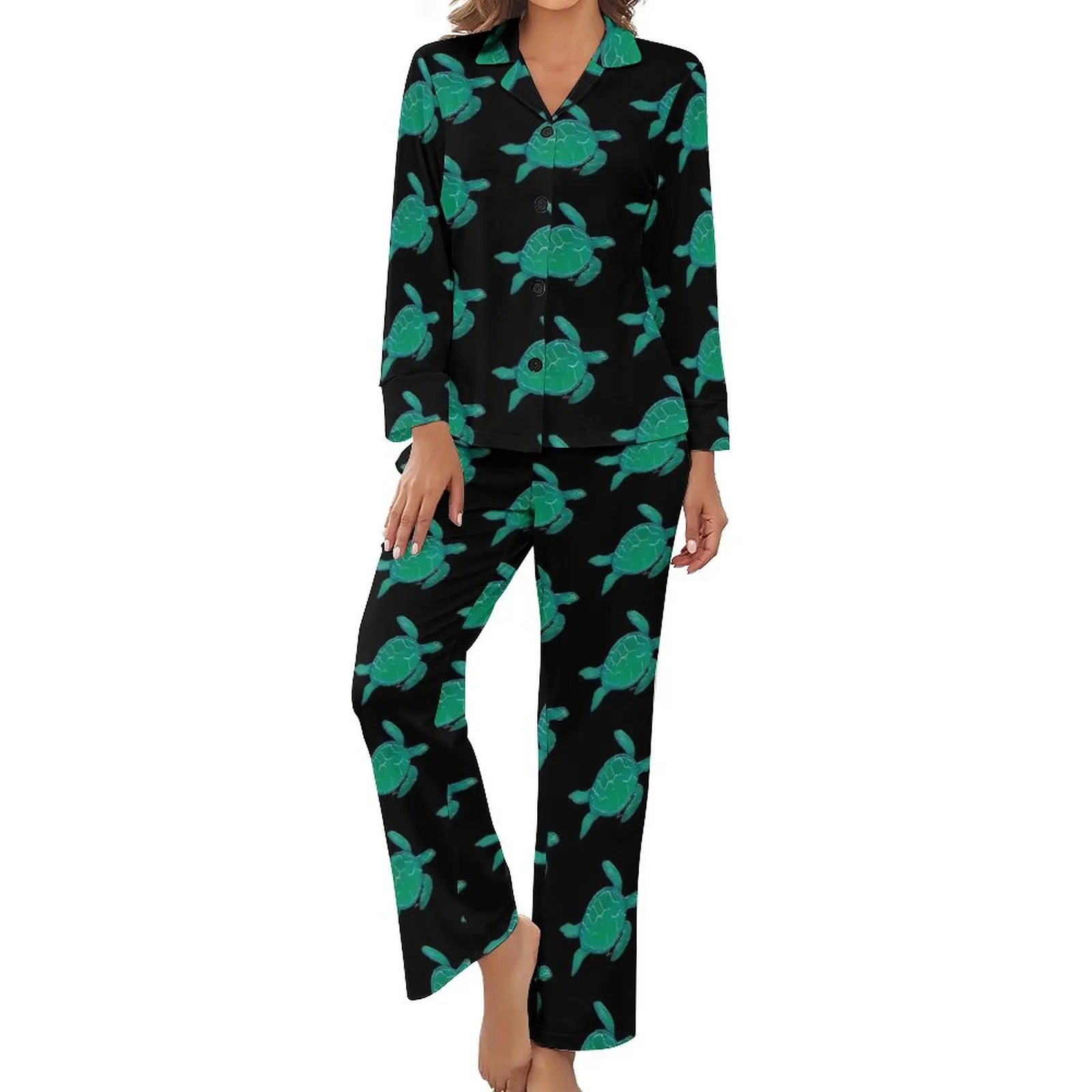 

Sea Turtle Painting Pajamas Animal Print Long Sleeve Romantic Pajama Sets 2 Pieces Aesthetic Pattern Home Suit Birthday Gift
