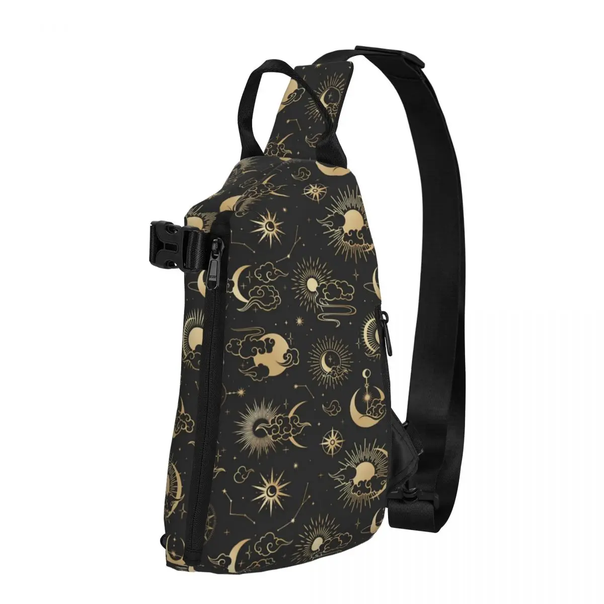 

Нагрудная сумка унисекс, золотистая Сумочка с принтом Солнца и Луны, астрологический принт, повседневная школьная сумка через плечо для старших классов, сумка-слинг для велоспорта и рыбалки