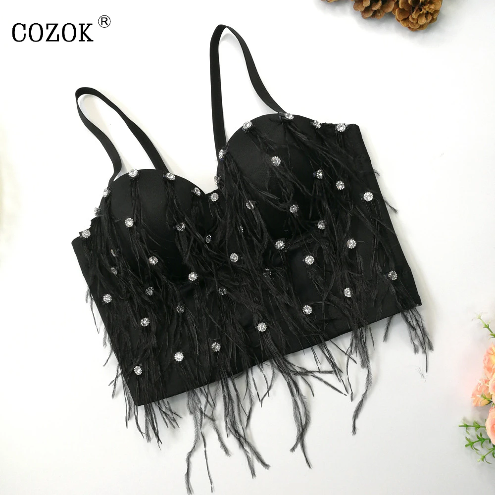 Women's Sexy Feather Rhinestone Bustier Crop Top Push up Corset Top with Detachable Straps Black
Women's Sexy Feather Rhinestone Bustier Crop Top Push up Corset Top with Detachable Straps Black