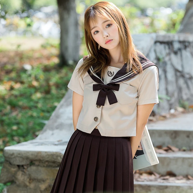 Фото Черная форма JK летняя японская школьная с коротким рукавом матросские комплекты