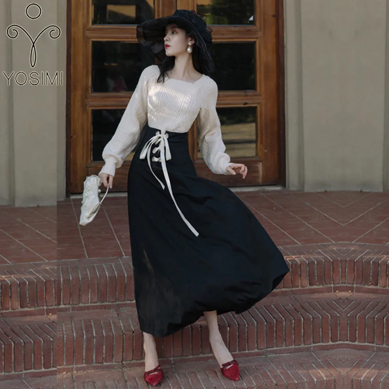 YOSIMI 2021 Women 2 Piece Set Cotton Beige Full Sleeve Pullover Sweater Top and Black Bandage Skirt Two Piece Outfits for Women
YOSIMI 2021 Women 2 Piece Set Cotton Beige Full Sleeve Pullover Sweater Top and Black Bandage Skirt Two Piece Outfits for Women