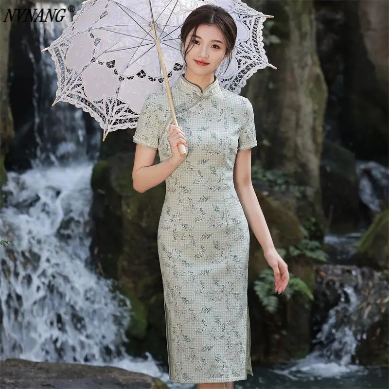 Nvnang Chinese Qipao Spring Summer 2022 Lace Stretch Cotton and Linen Mid-Length Qipao Dress Fresh Literature and Art Girl Qipao
Nvnang Chinese Qipao Spring Summer 2022 Lace Stretch Cotton and Linen Mid-Length Qipao Dress Fresh Literature and Art Girl Qipao