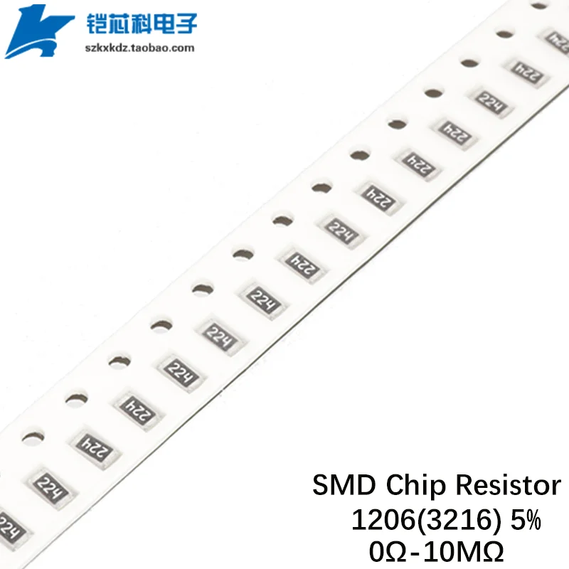 

100Pcs 5% SMD Resistor 1206 0R 1R-10M 1 1.2 4.7 2.4 3 10 120 220 Ohm 1K 4.3K 10K 100K 1M Chip Fixed Resistance