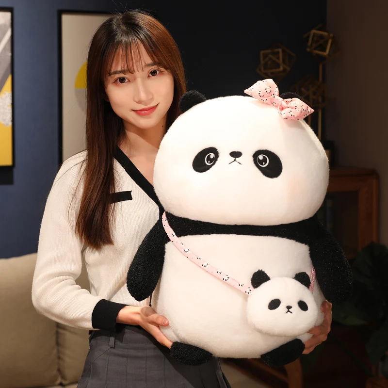 

22-45cm Kawaii Bow Panda Plush Toy Stuffed Animal Soft Plushie Cute Panda with Bag Kids Pillow Toy Girls Birthday Valentine Gift