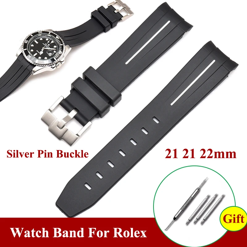Rubber Silicone Watchband for Rolex Black Green Water Ghost Series Men Bracelet Waterproof Arc End Silver Buckle 20mm 21mm 22mm
Rubber Silicone Watchband for Rolex Black Green Water Ghost Series Men Bracelet Waterproof Arc End Silver Buckle 20mm 21mm 22mm