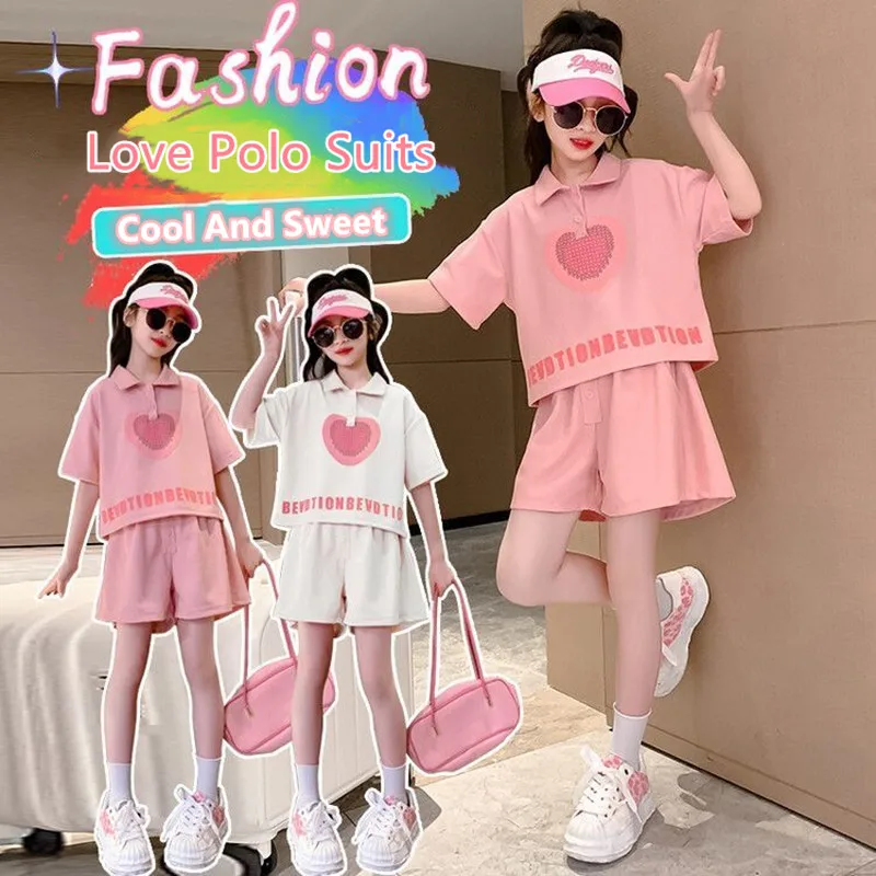 Junior Girl Summer Clothes Love Letter Short Sleeve T-Shirt Shorts 2Pcs Set Turn Down Collar Top Pants Suits Children Tracksuits
Junior Girl Summer Clothes Love Letter Short Sleeve T-Shirt Shorts 2Pcs Set Turn Down Collar Top Pants Suits Children Tracksuits