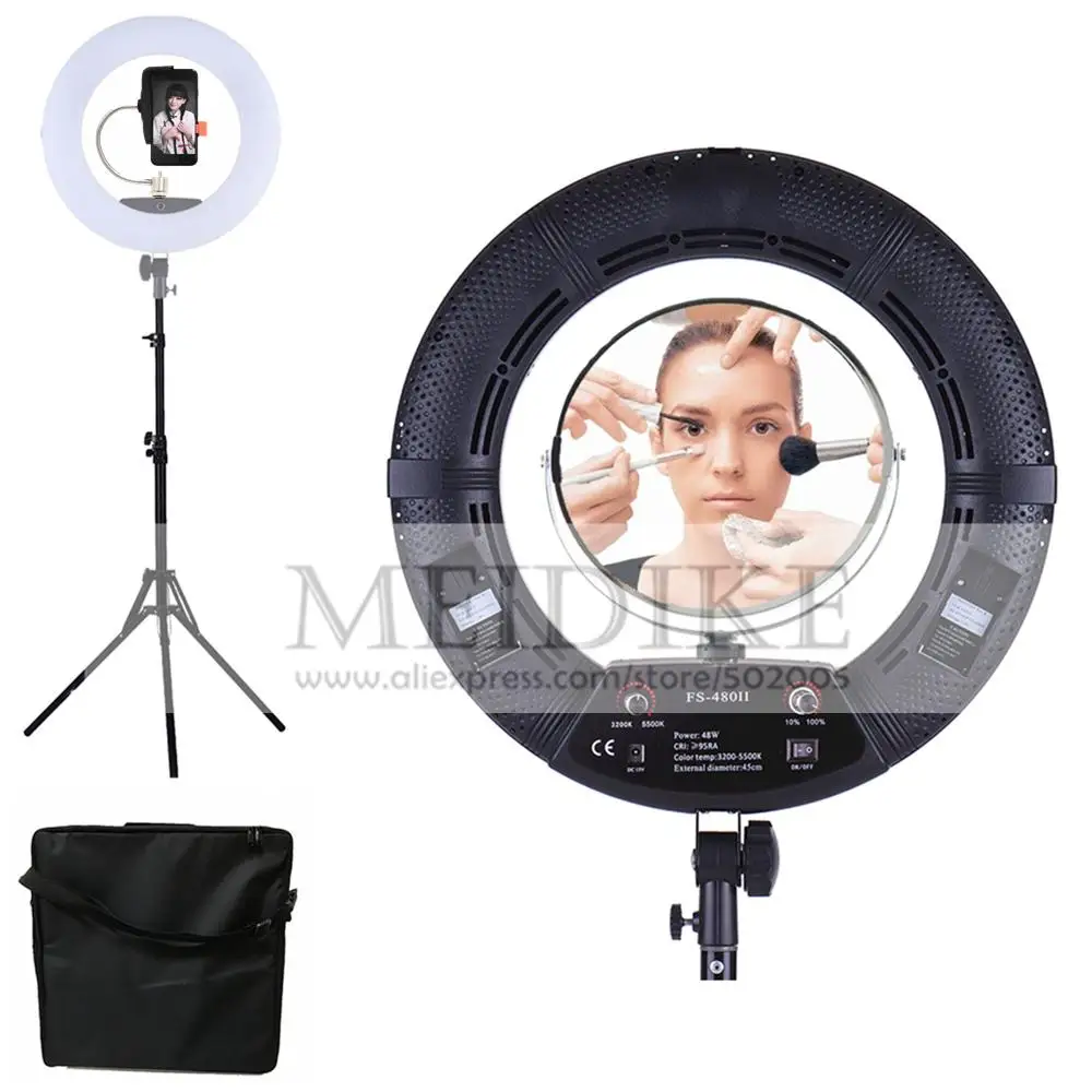 

LED Ring Light FS-480II Bio-color Adjustable Beauty Salon Makeup 48W 480 LED Ring Light LED Lamp + 2M Stand + Bag Kit Ring Lamp