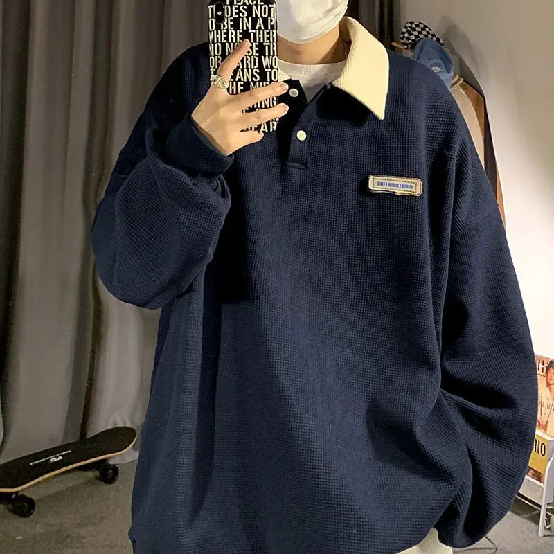 Preppy Style Man Sweatshirts Patchwork Waffle Turn-down Collar Pullover Men's Clothing Loose Long Sleeve Fashion Couple Clothing
Preppy Style Man Sweatshirts Patchwork Waffle Turn-down Collar Pullover Men's Clothing Loose Long Sleeve Fashion Couple Clothing