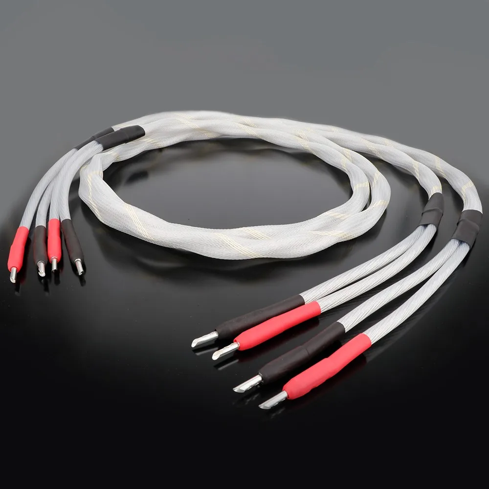 

New One Pair X420BA1417 5nocc (99.997%) pure silver speaker cable upgrade Hi-end audio amplifier speaker cable, Y Plug Banana Pl