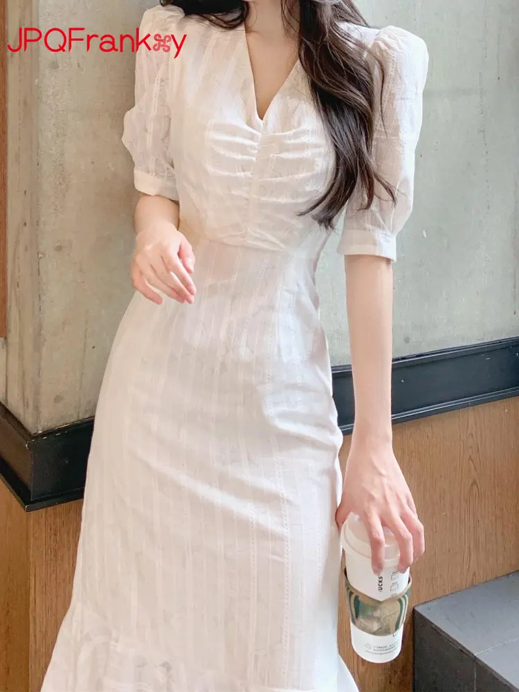 2023 Luxury Retro French Long Skirt Pure White Fishtail Skirt Bubble Sleeve Dress Summer Maxi Dresses for Women Summer Dress
2023 Luxury Retro French Long Skirt Pure White Fishtail Skirt Bubble Sleeve Dress Summer Maxi Dresses for Women Summer Dress
