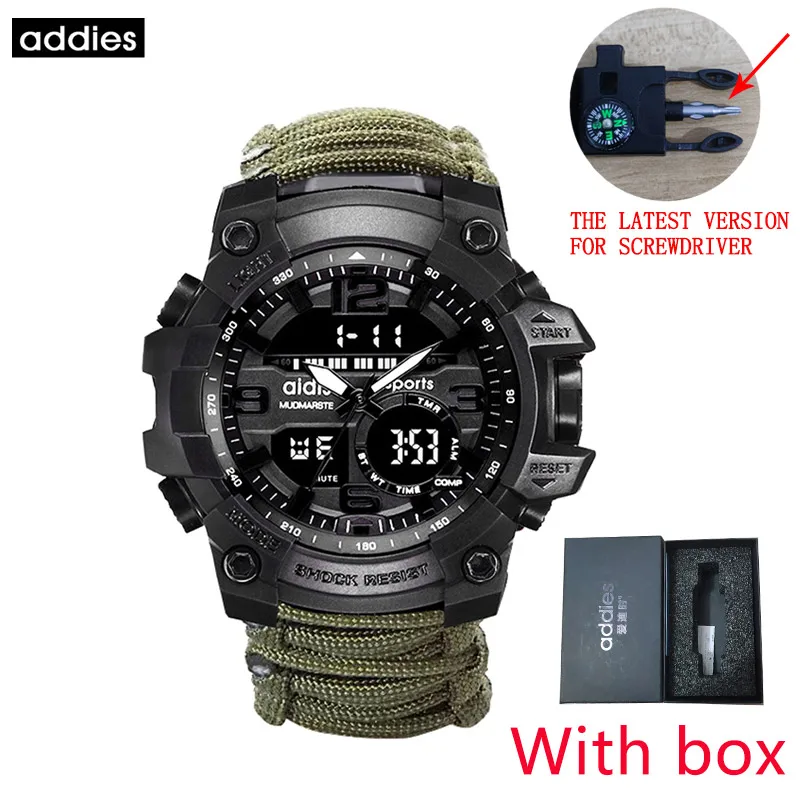 ADDIES Men Camouflage Military Watch Outdoor Sport Compass Waterproof Multi-function Watch LED Quartz Clock Relogio Masculino
ADDIES Men Camouflage Military Watch Outdoor Sport Compass Waterproof Multi-function Watch LED Quartz Clock Relogio Masculino