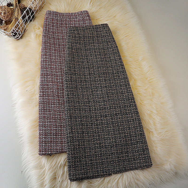 Retro houndstooth woolen midi skirt women's autumn and winter new bag A over the knee split one-step skirt
Retro houndstooth woolen midi skirt women's autumn and winter new bag A over the knee split one-step skirt