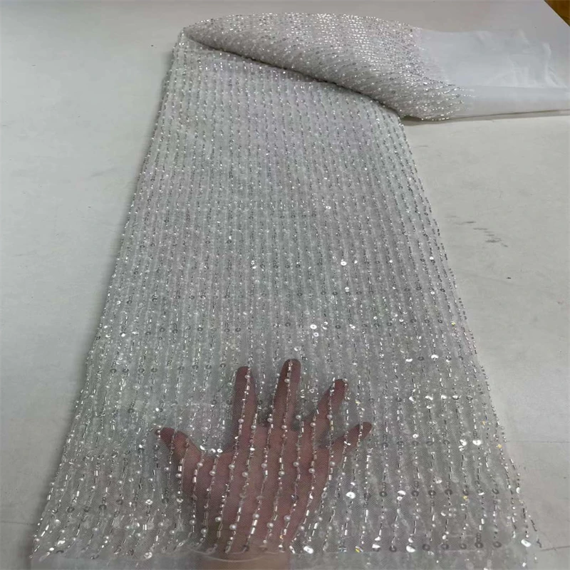 African Groom Sequins Beads Lace Fabric 2022 High Quality 5Yards Tulle Lace French Nigerian Lace Fabrics For Bride Party Sewing
African Groom Sequins Beads Lace Fabric 2022 High Quality 5Yards Tulle Lace French Nigerian Lace Fabrics For Bride Party Sewing
