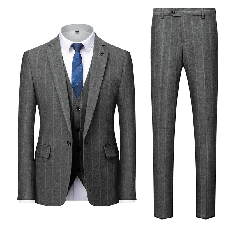 Men fashion stripe Wedding Blazers Jacket Pants Vest Set Slim Fit Business Tuxedo Dress Classic Formal high quality Suits Coat
Men fashion stripe Wedding Blazers Jacket Pants Vest Set Slim Fit Business Tuxedo Dress Classic Formal high quality Suits Coat