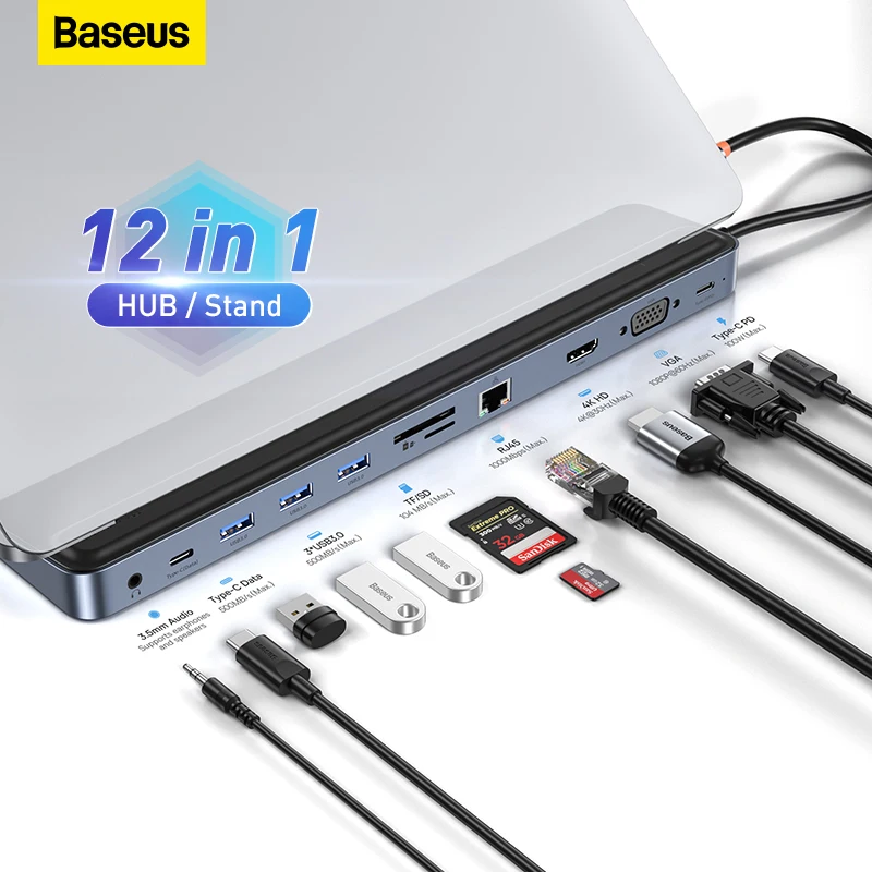 Baseus Type C Hub 12 in 1 USB HUB 4K 60Hz HDMI-Compatible DP RJ45 SD TF Card USB 3.0 HUB Adapter for MacBook Pro Docking Station
Baseus Type C Hub 12 in 1 USB HUB 4K 60Hz HDMI-Compatible DP RJ45 SD TF Card USB 3.0 HUB Adapter for MacBook Pro Docking Station