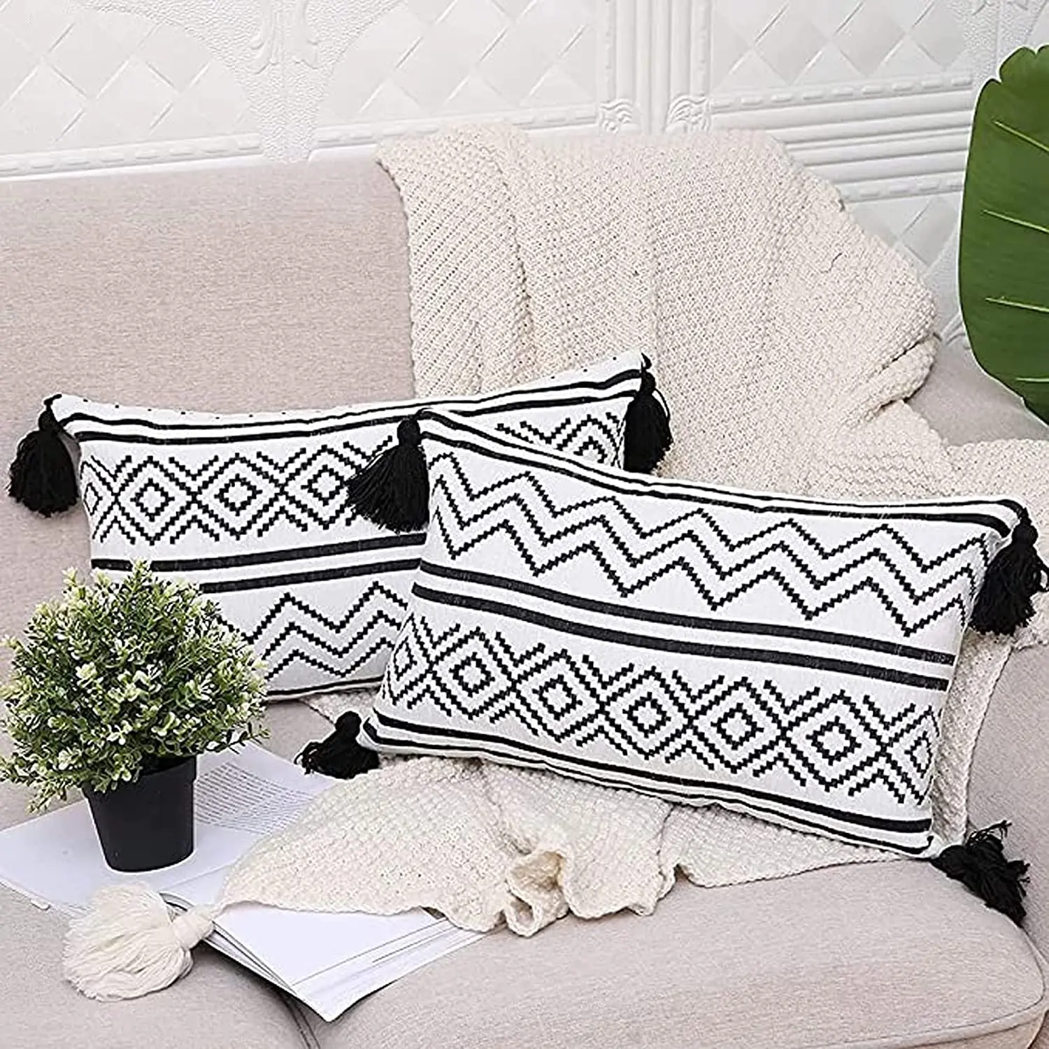 Комплект из 2 подушек Inyahome с геометрическим рисунком, накидки с кисточками, нулевые, для дивана, кровати, Современная Марокканская фермерская подушка, черный и белый цвета
Комплект из 2 подушек Inyahome с геометрическим рисунком, накидки с кисточками, нулевые, для дивана, кровати, Современная Марокканская фермерская подушка, черный и белый цвета