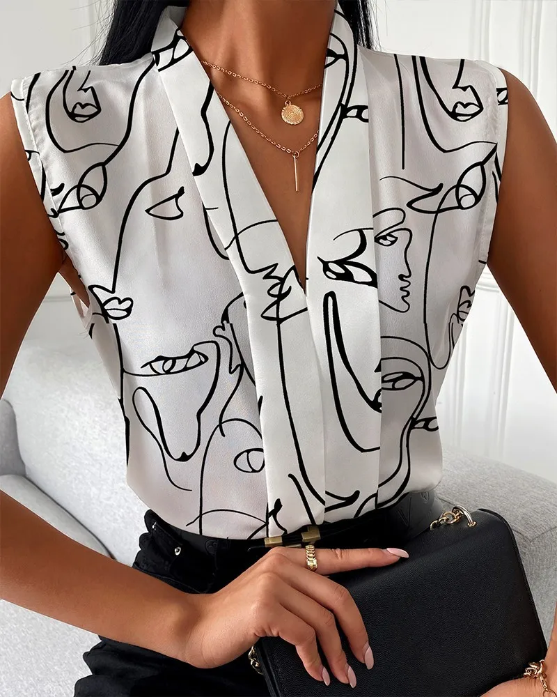 2023 Autumn Cotton Women's Shirt Print V-neck Sleeveless Casual Blouse Female New Spring Elegant Sexy Fashion Ladies Clothes
2023 Autumn Cotton Women's Shirt Print V-neck Sleeveless Casual Blouse Female New Spring Elegant Sexy Fashion Ladies Clothes
