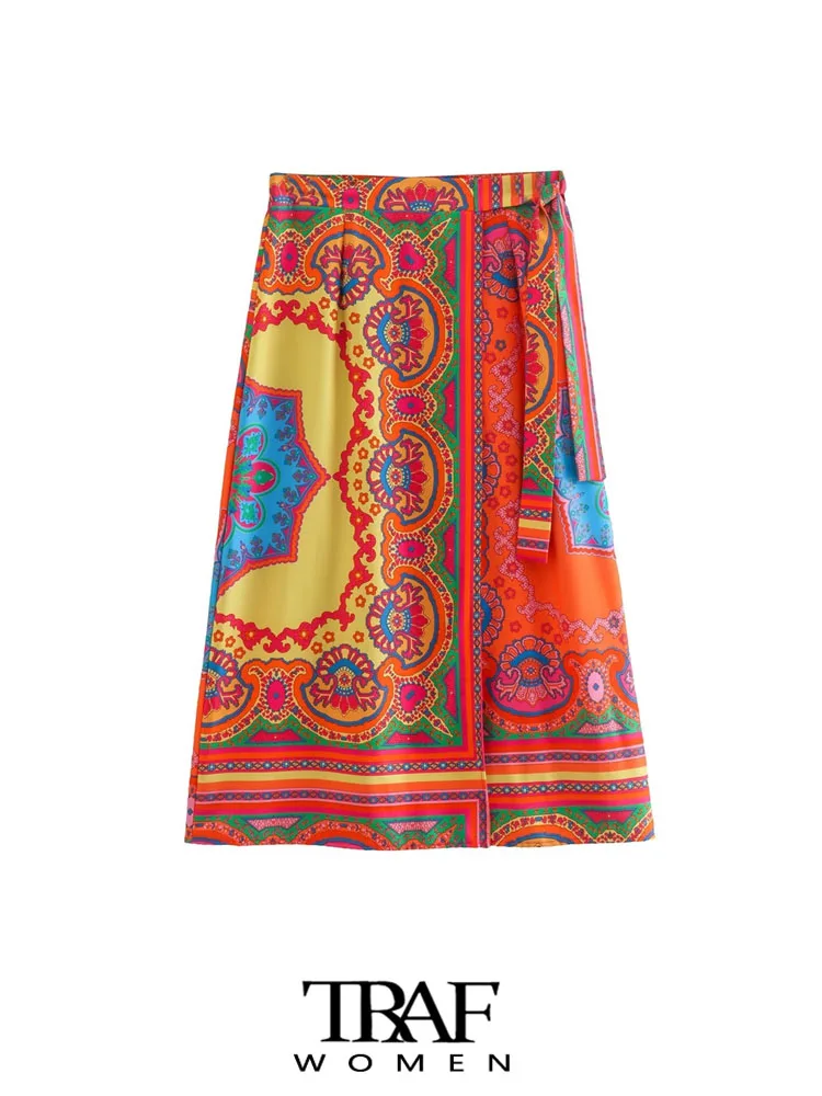 TRAF Women Fashion Front Slit Printed Midi Skirt Vintage High Waist With Bow TIed Female Skirts Mujer
TRAF Women Fashion Front Slit Printed Midi Skirt Vintage High Waist With Bow TIed Female Skirts Mujer