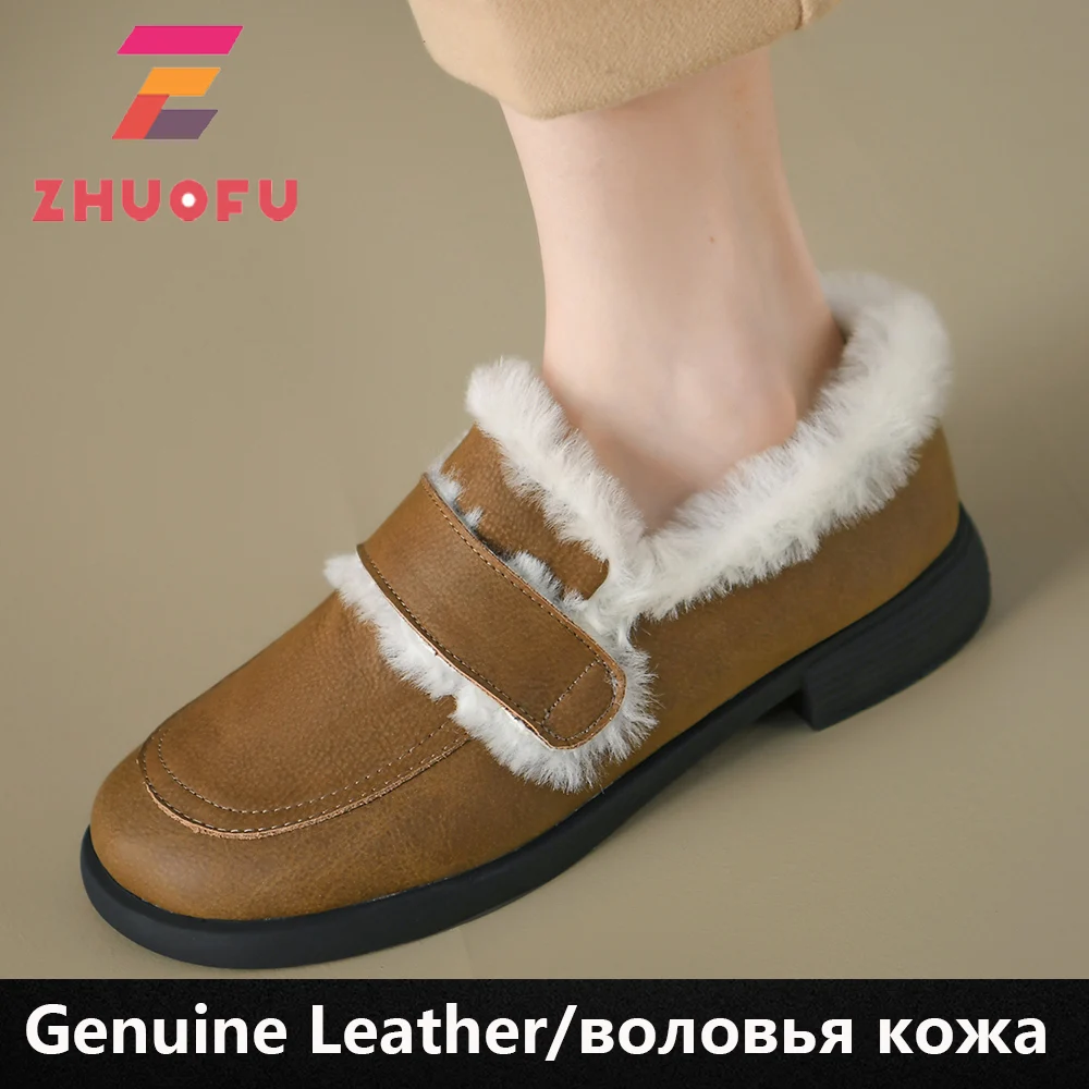 

Женские зимние ботинки ZHUOFU из коровьей замши с Плюшевым Мехом, теплая зимняя обувь, женские модные короткие ботинки, женская обувь