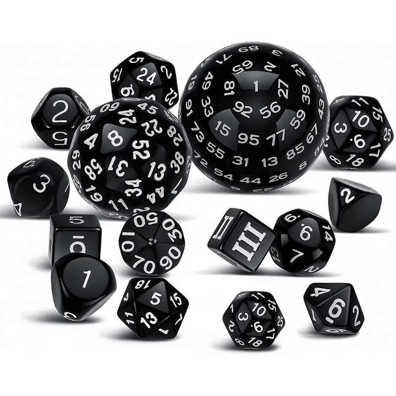 15Pieces Complete Polyhedral DND Dice Set D3-D100 Spherical RPG Dice Set,100 Sides Dice Set for Role Playing Table Games
15Pieces Complete Polyhedral DND Dice Set D3-D100 Spherical RPG Dice Set,100 Sides Dice Set for Role Playing Table Games