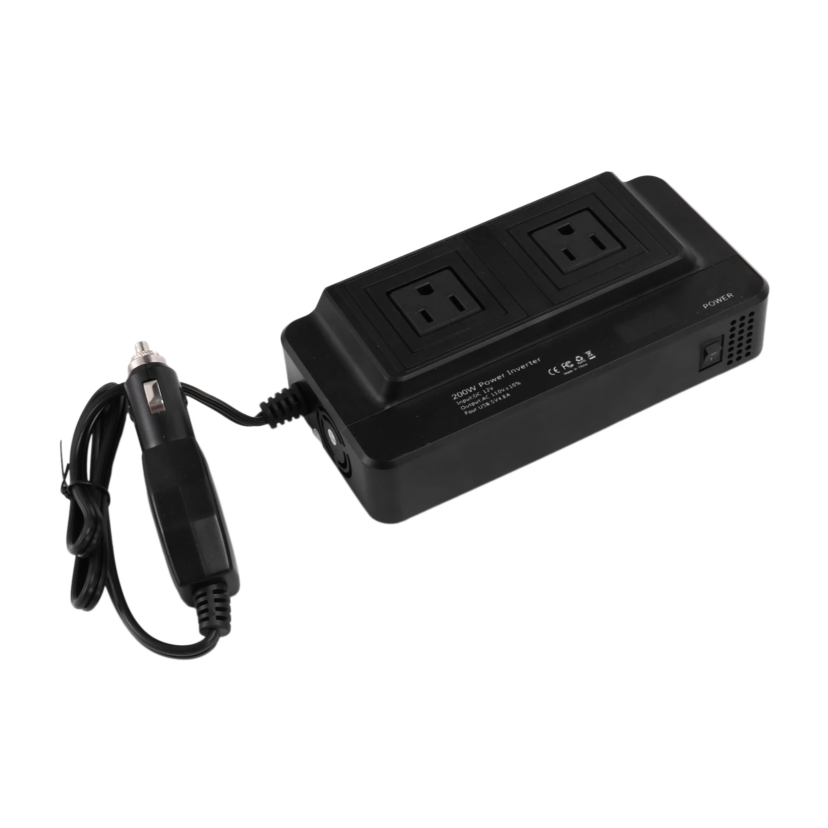 

200W Power Inverter DC12V to AC110V Power Converter Splitter 4 USB Fast Charging Car Power Inverter US Plug