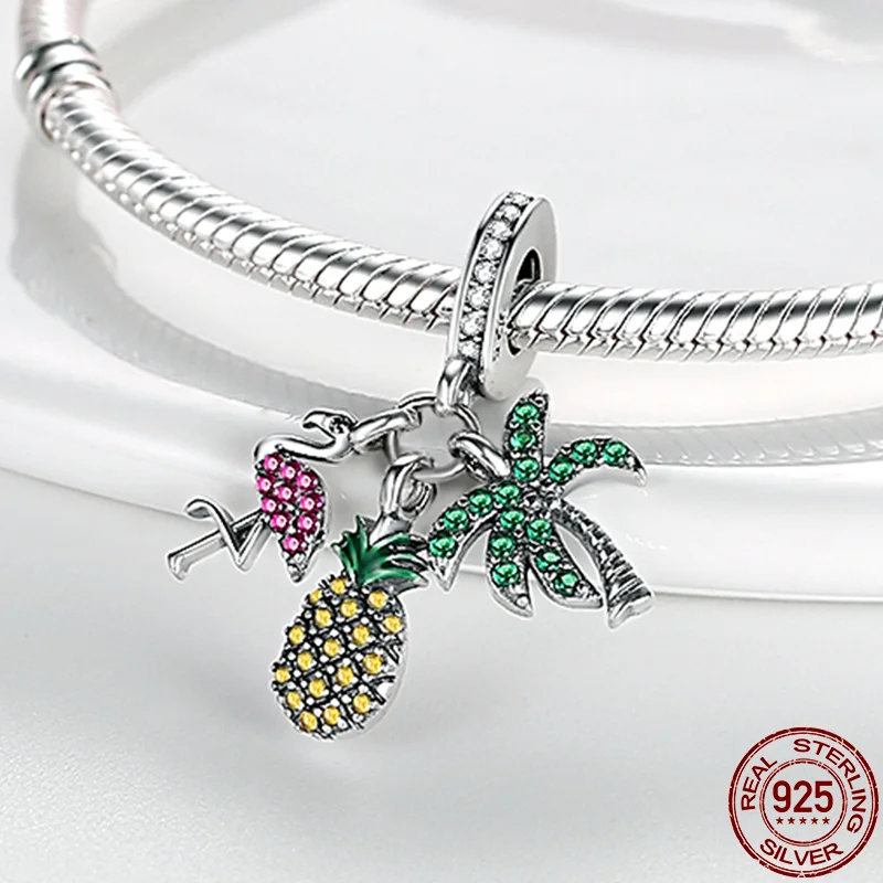 

plata charms of ley 925 Fits Original Pandora Bracelet Necklace Pineapple Coconut silver color Pendant Charms Women Jewelry