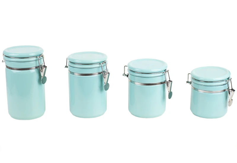 4 Piece Ceramic Canisters with Easy Open Air-Tight Clamp Top Lid and Wooden Spoons, Turquoise
4 Piece Ceramic Canisters with Easy Open Air-Tight Clamp Top Lid and Wooden Spoons, Turquoise