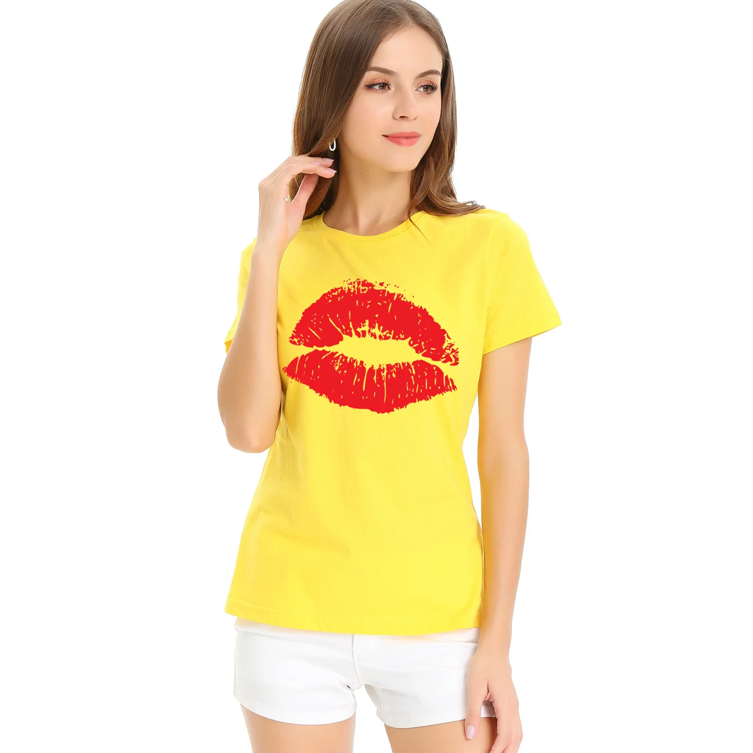 European and n women's loose lips short-sleeved T-shirt women white
European and n women's loose lips short-sleeved T-shirt women white