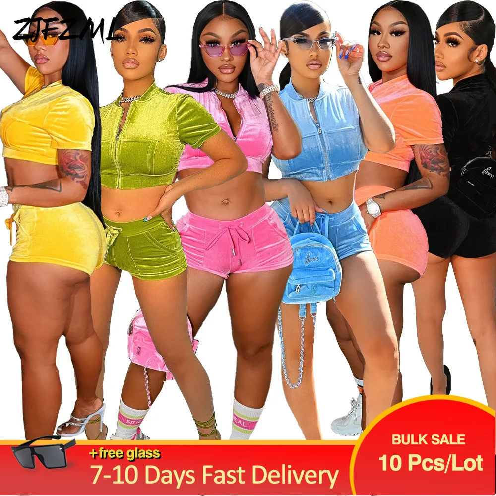 Bulk Items Wholesale Lots Form Fitting Velvet Shorts with V-neck Zippered Short Sleeve Bandage Tank Top Matching Two Piece Set
Bulk Items Wholesale Lots Form Fitting Velvet Shorts with V-neck Zippered Short Sleeve Bandage Tank Top Matching Two Piece Set
