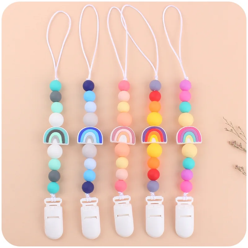 Handmade Baby Pacifier Clip Cartoon Rainbow Silicone Teething Beads Baby Pacifier Chain Teether Toy Chew Gift Pacifier Holder
Handmade Baby Pacifier Clip Cartoon Rainbow Silicone Teething Beads Baby Pacifier Chain Teether Toy Chew Gift Pacifier Holder
