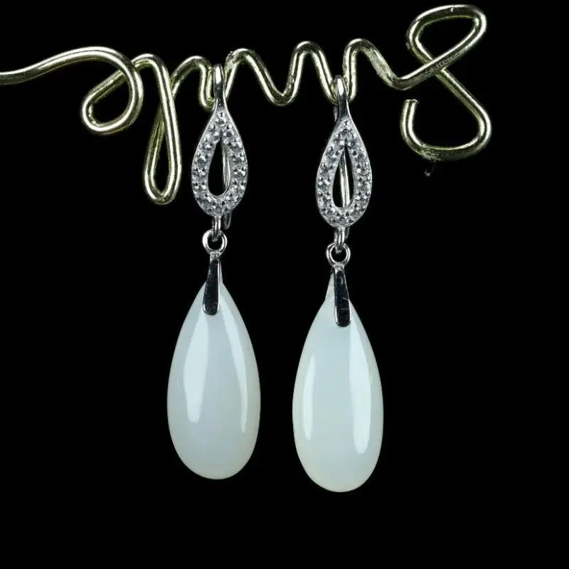 Send Certificate 925 Sterling Silver White Jade Water Drop Earrings Women Fine Jewelry Natural Hetian Nephrite Jades Earring
Send Certificate 925 Sterling Silver White Jade Water Drop Earrings Women Fine Jewelry Natural Hetian Nephrite Jades Earring