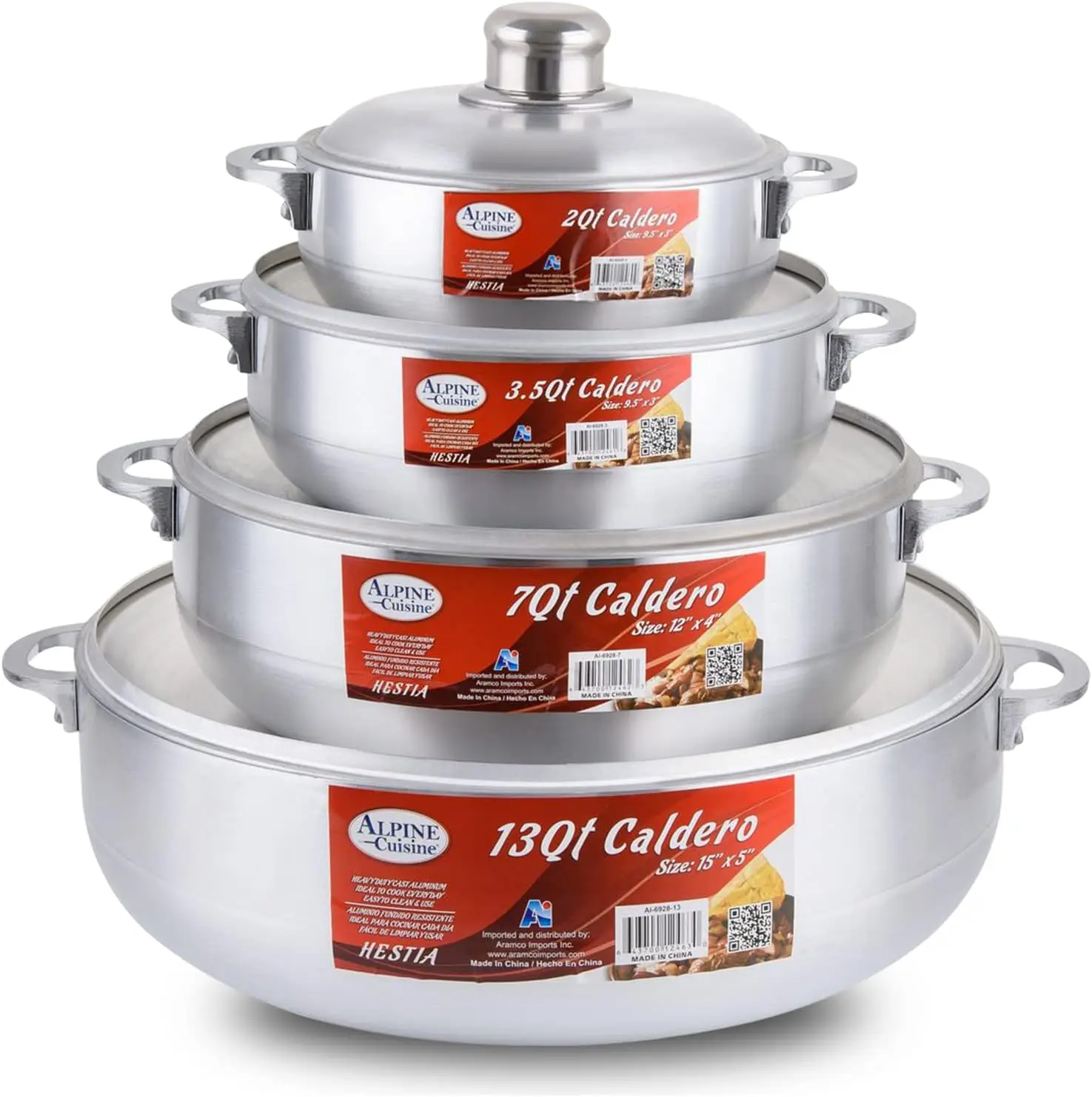 Cuisine Aluminum Caldero Stock Pot Set (2/3.5/7/13 Quart), Cosine Cooking Dutch Oven, Serve Large & Small Groups, Riveted Ha Rot
Cuisine Aluminum Caldero Stock Pot Set (2/3.5/7/13 Quart), Cosine Cooking Dutch Oven, Serve Large & Small Groups, Riveted Ha Rot