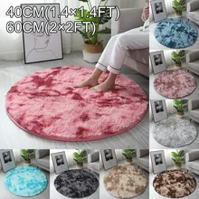 40/60/80cm Small Round Shaggy Rug Soft Anti-Skid Mat Living Room Bedroom Carpet Home-Decor Winter Colorful Tie Dye Print Cover