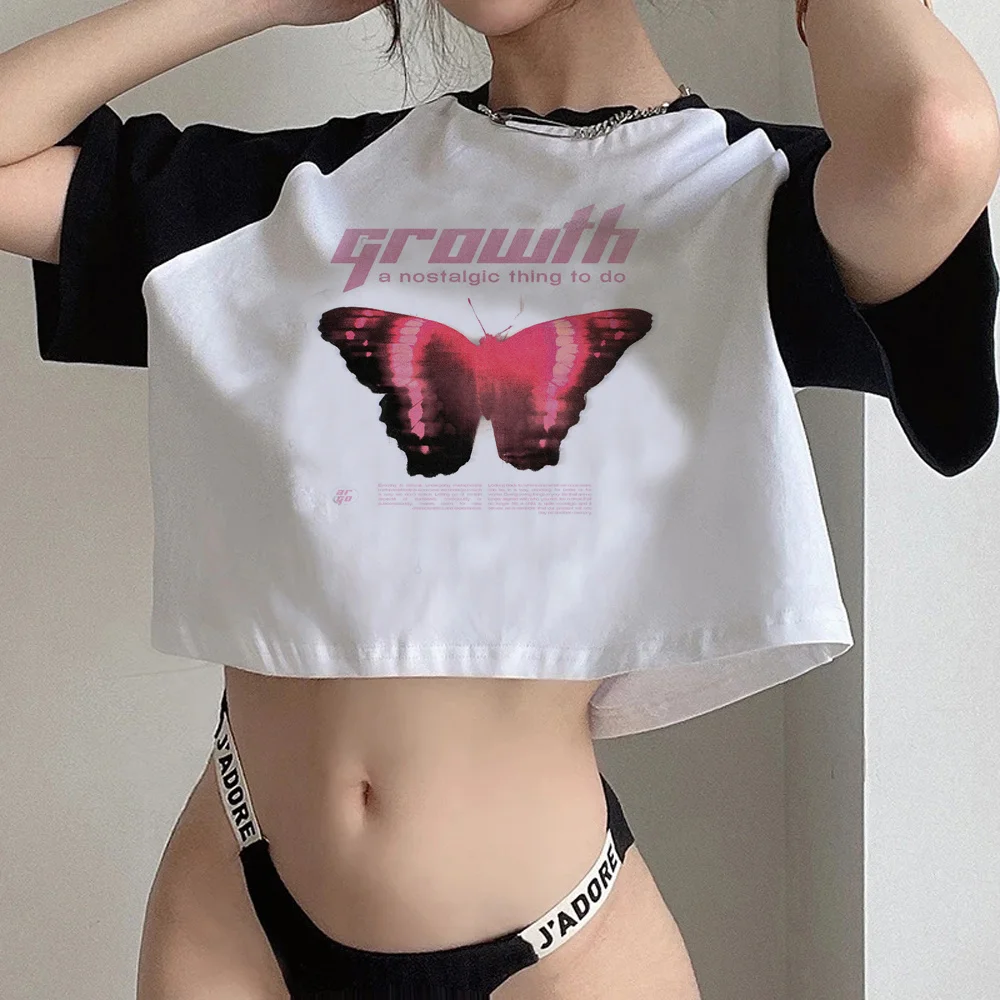 

Butterfly 90s aesthetic hippie gothic goth crop top Female yk2 fairy grunge graphic korean fashion cropped