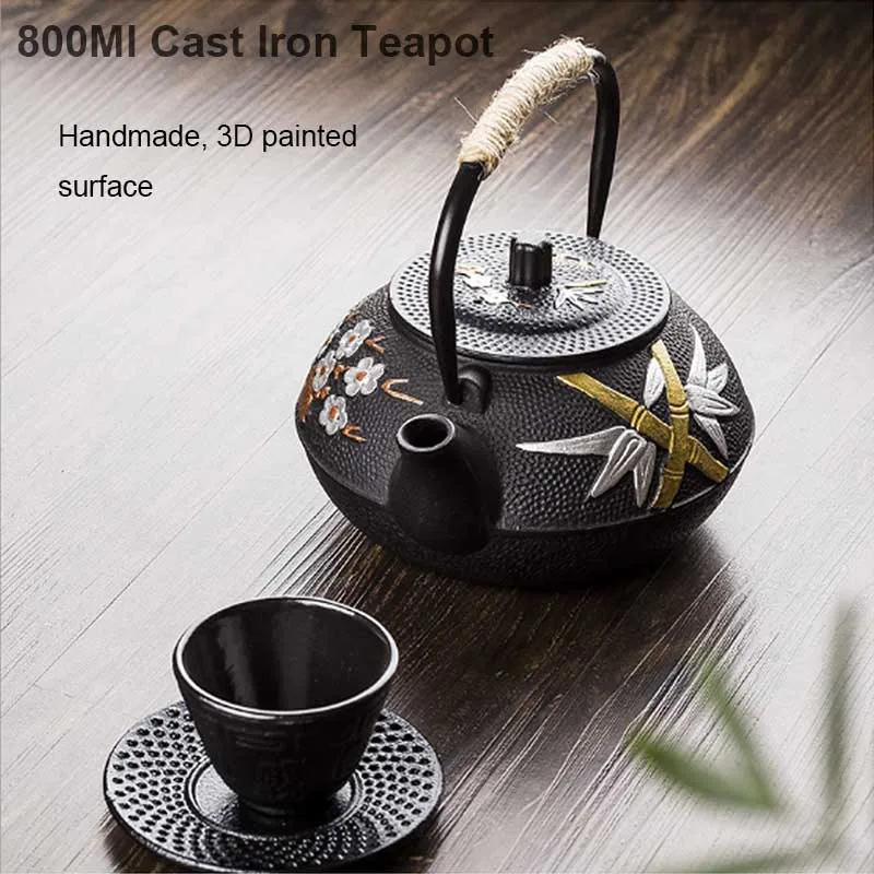 

800ML Japanese Cast Iron Teapot With Stainless Steel Infuser Strainer Plum Blossom Cast Iron Tea Kettle For Boiling Water