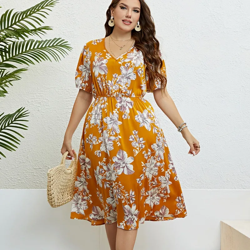 Oversized Dress Woman 2023 Summer V Neck Short Sleeve Floral Print Casual Midi Dress Korean High Waist Chic Beach Party Dresses
Oversized Dress Woman 2023 Summer V Neck Short Sleeve Floral Print Casual Midi Dress Korean High Waist Chic Beach Party Dresses