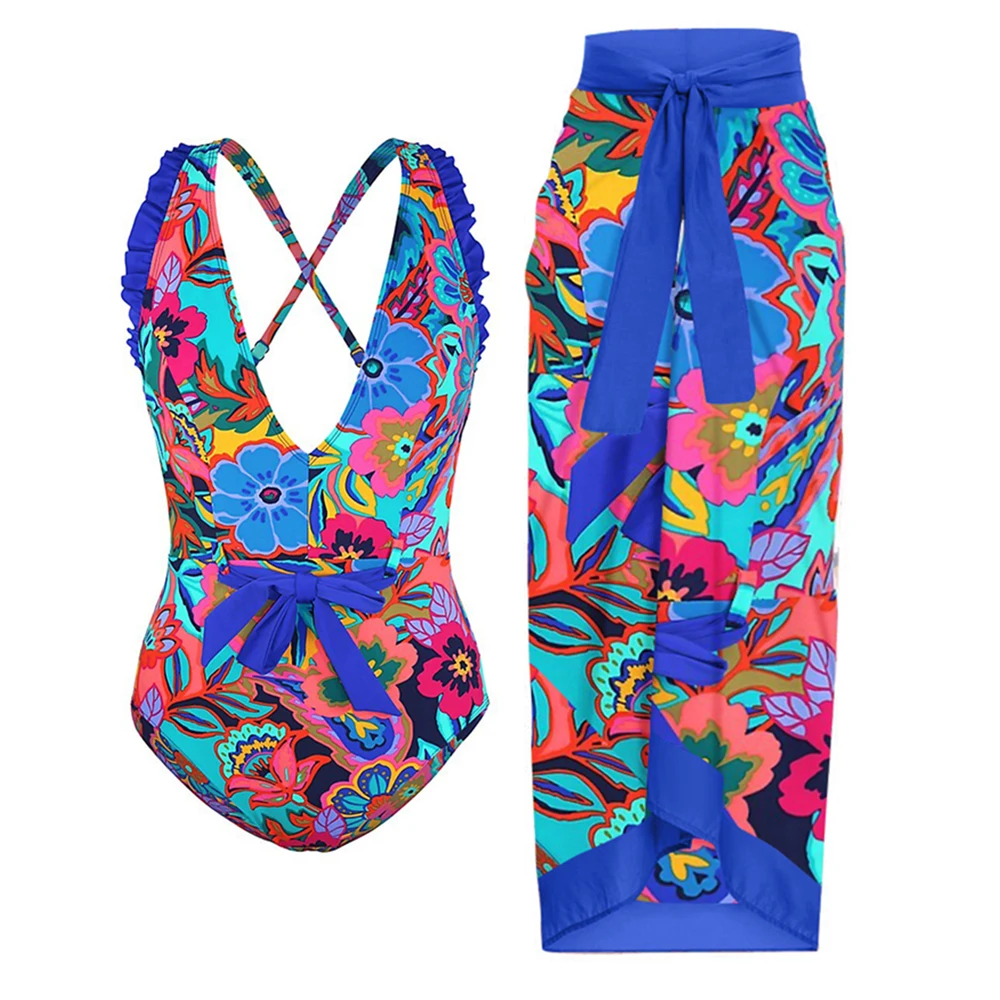 Fashion Color Print Bikini One Piece Slim Backless Swimsuit V-Neck Sexy Hollow Swimwear Women's Elegant Lace-Up Beach Skirt
Fashion Color Print Bikini One Piece Slim Backless Swimsuit V-Neck Sexy Hollow Swimwear Women's Elegant Lace-Up Beach Skirt