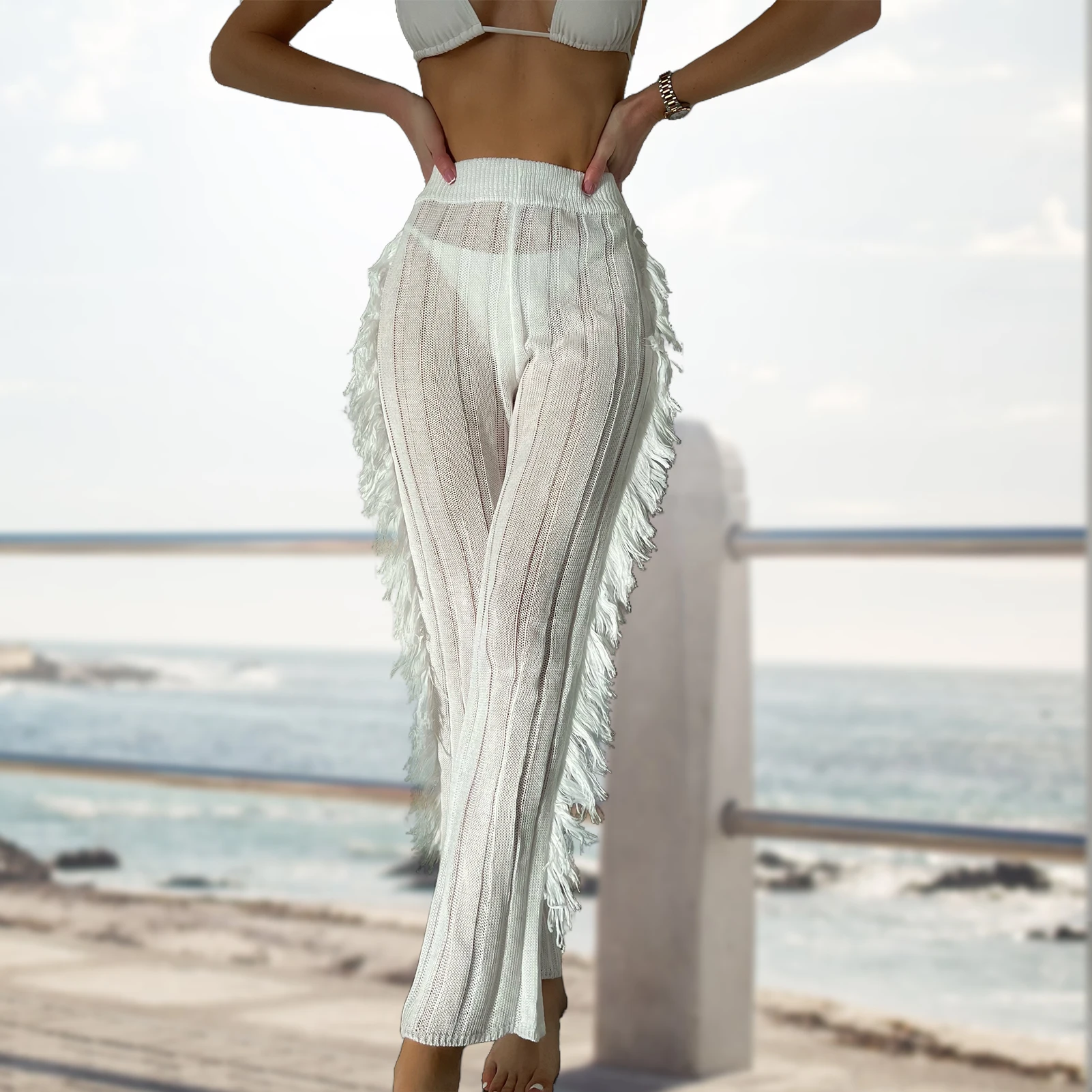 Women Elegant Temperament Trousers White Tassel Feather Elastic Waist Crochet Long Pants Y2k Streetwear Luxury Pants
Women Elegant Temperament Trousers White Tassel Feather Elastic Waist Crochet Long Pants Y2k Streetwear Luxury Pants