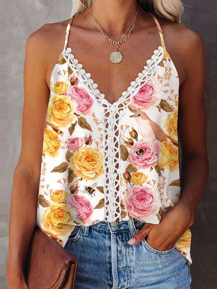 Элегантный жилет на бретельках с цветочным принтом, сексуальный Свободный пуловер с глубоким V-образным вырезом, блузка в стиле Харадзюку, М... 
Элегантный жилет на бретельках с цветочным принтом, сексуальный Свободный пуловер с глубоким V-образным вырезом, блузка в стиле Харадзюку, М...