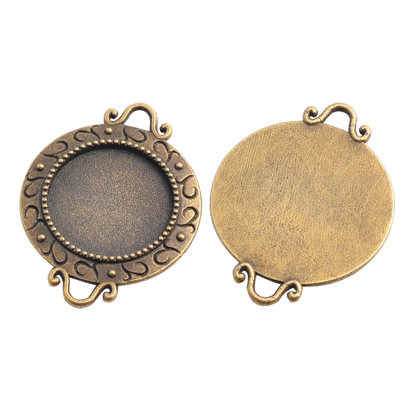 

10pcs 18mm Inner Size Antique Bronze Silver Plated S Texture Connection Style Cabochon Base Cameo Setting Charms Pendant