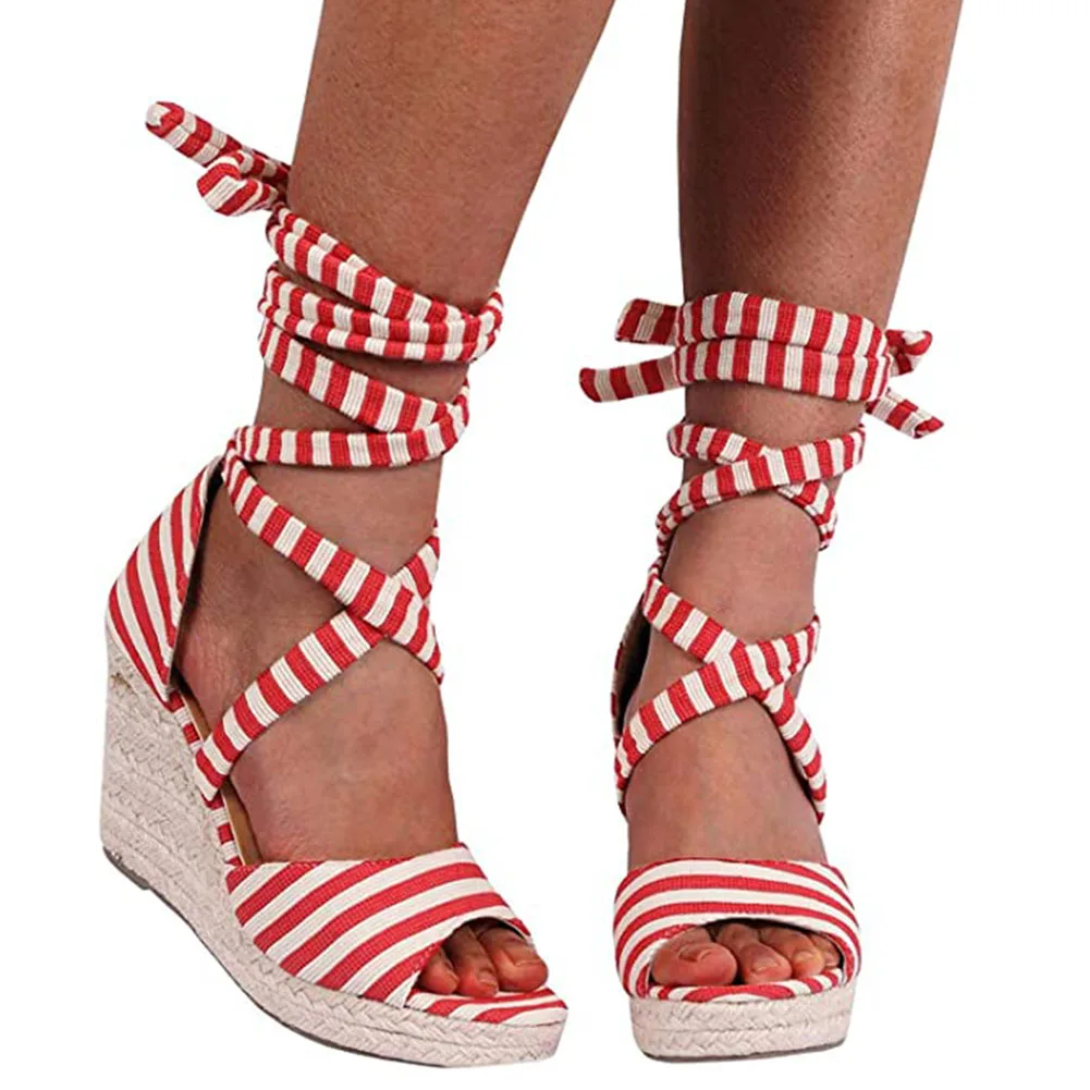 

Womens Lace Up Platform Wedge Espadrille Sandals Open Toe Cross Slingback 2022 Summer Shoes Big Size 34-43 Walking Comfy
