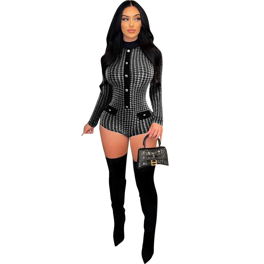 Women Houndstooth Single Breasted Long Sleeve Jumpsuit Sexy Active One Piece Overall Romper Playsuits
Women Houndstooth Single Breasted Long Sleeve Jumpsuit Sexy Active One Piece Overall Romper Playsuits