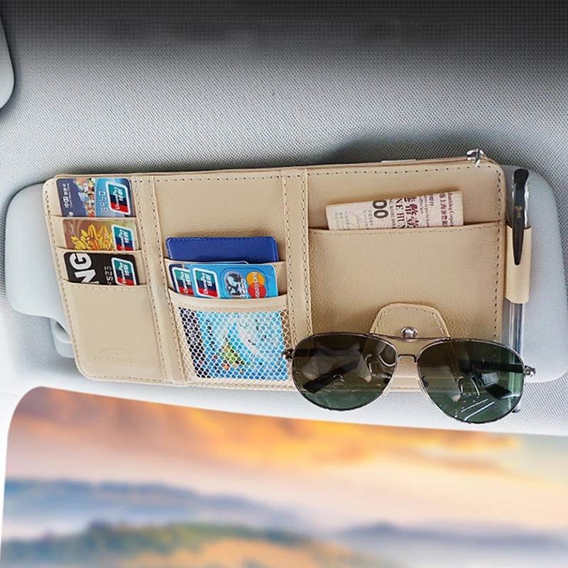 Car Styling Visor Organizer Auto Sun Storage Pouch Sunglasses Card Ticket Pocket Pen Holder IC Glasses Clip Stowing Tidying
Car Styling Visor Organizer Auto Sun Storage Pouch Sunglasses Card Ticket Pocket Pen Holder IC Glasses Clip Stowing Tidying
