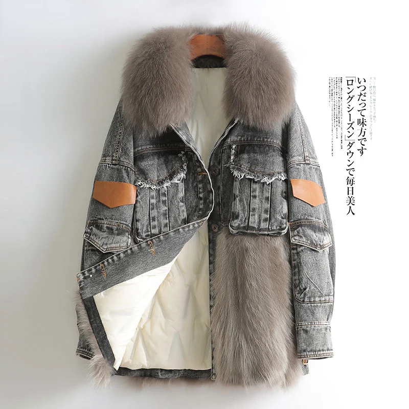 Women Real Fur Coat Women Winter Jacket Fox Fur Collar Raccoon Fur Coat Denim Down Jacket Fur Coats Warm Female Fur Jackets
Women Real Fur Coat Women Winter Jacket Fox Fur Collar Raccoon Fur Coat Denim Down Jacket Fur Coats Warm Female Fur Jackets