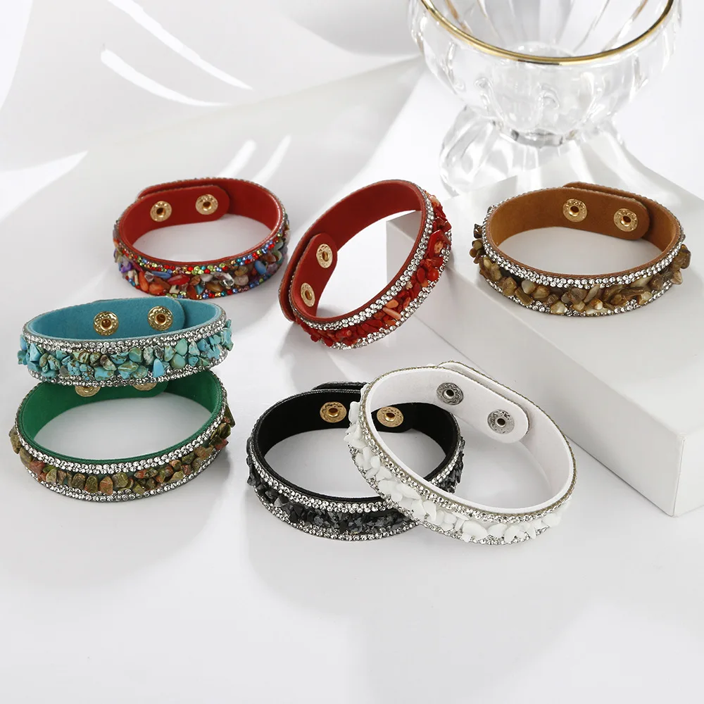 Gravel Bracelet For Women Bohemian Style Zircon Colorful Rough Stone Jewelry Leather Flannel Accessories High Quality
Gravel Bracelet For Women Bohemian Style Zircon Colorful Rough Stone Jewelry Leather Flannel Accessories High Quality
