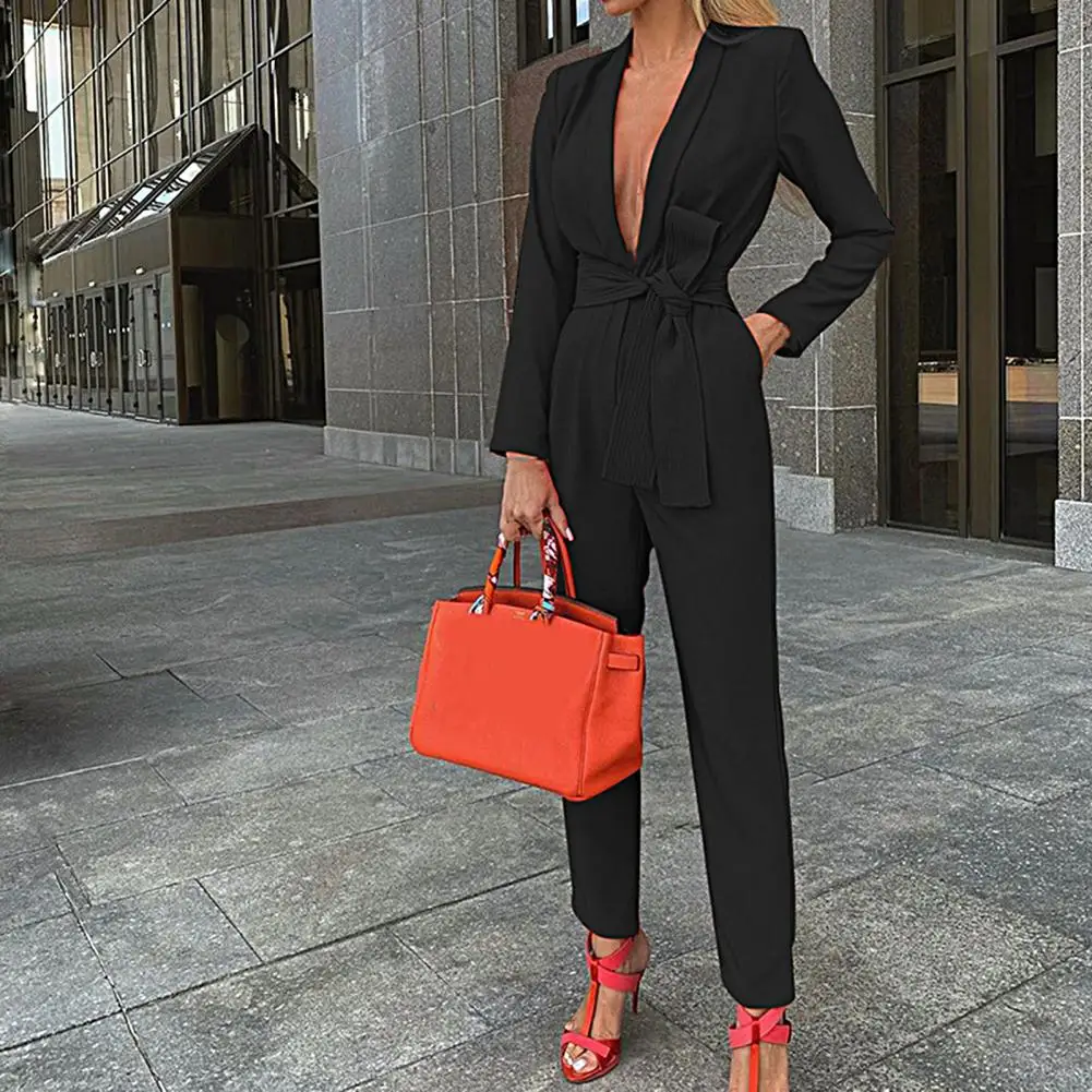Jumpsuit Women 2022 Solid Color Elegant Tight Waist with Belt Formal Deep V Neck Autumn Romper Women Streetwear Playsuit
Jumpsuit Women 2022 Solid Color Elegant Tight Waist with Belt Formal Deep V Neck Autumn Romper Women Streetwear Playsuit