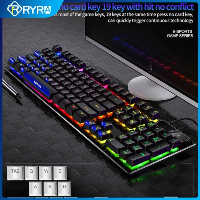 

RYRA Wired Mechanical Keyboard 104 Keys Gaming RGB Backlit Light Usb Keyboards Ergonomic Design Folding Support For Computer
